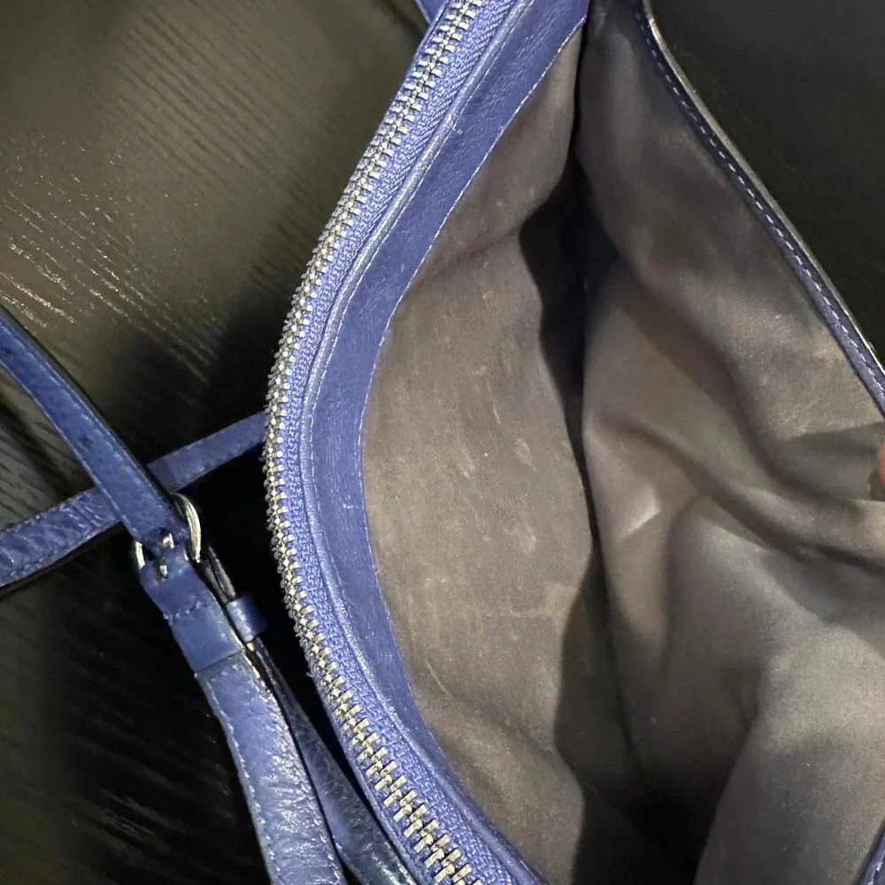 Coach Blue Pebbled Leather Crossbody Bag‎ Silver Logo Zip Top Messenger